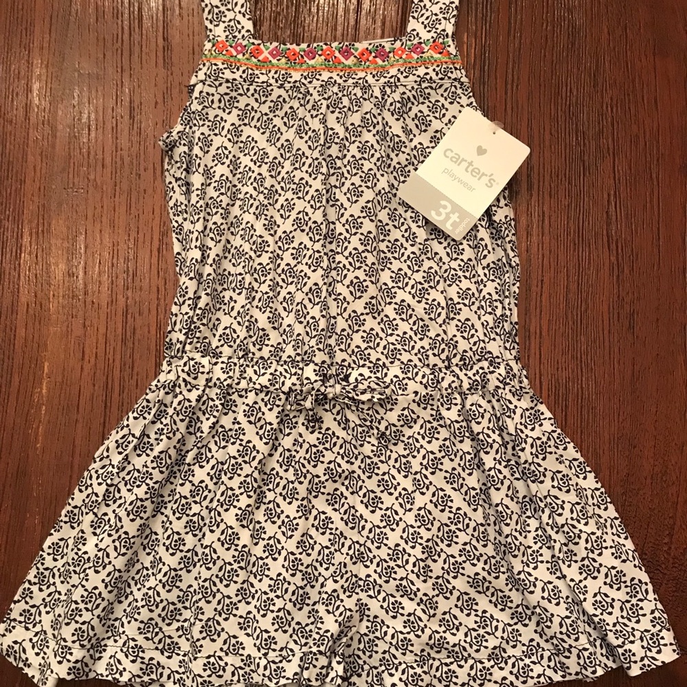 NWT Carters Navy Ikat Romper with Embroidery.
